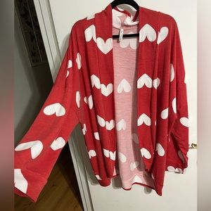 3X red and white heart open cardigan